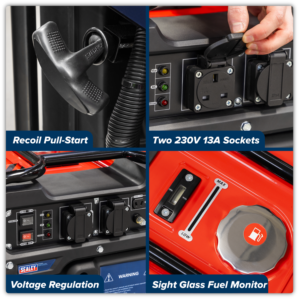 Sealey GI3500 3500W Inverter Generator 4-Stroke Engine 230V