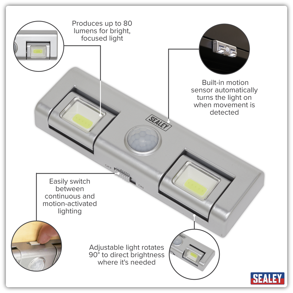 Sealey GL93 Auto Light with PIR Sensor 1W COB LED