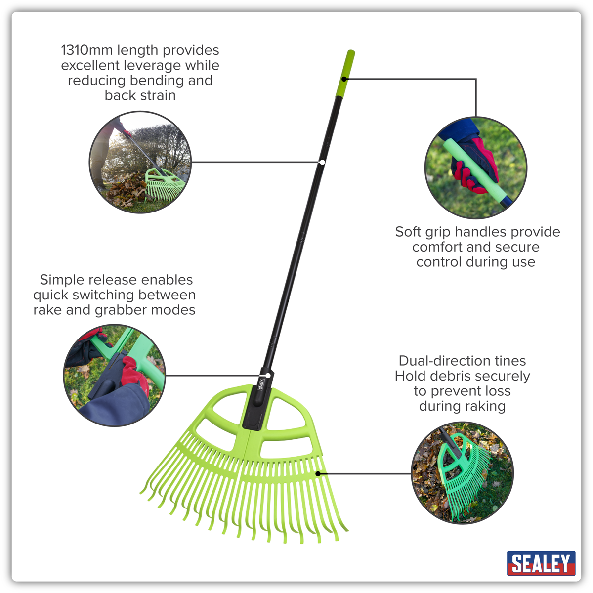 Sealey GTLG2 2-in-1 Rake & Leaf Grabbers