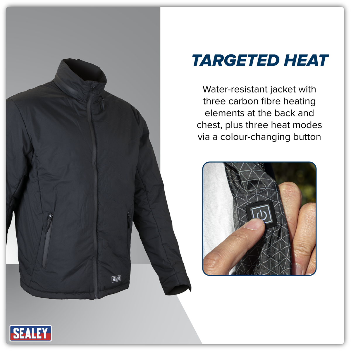Sealey HJ03KIT 5V Heated Rain Jacket with Power Bank 10Ah - Large