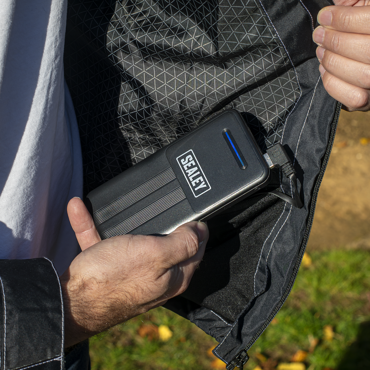 Sealey HJ03KIT 5V Heated Rain Jacket with Power Bank 10Ah - Large