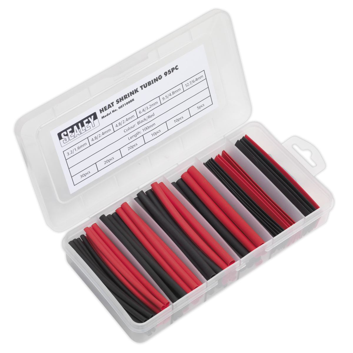 Sealey HST100BR Heat Shrink Tubing Assortment 100mm 95pc - Black & Red