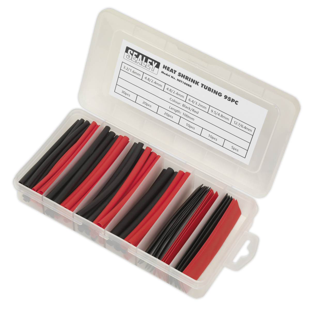 Sealey HST100BR Heat Shrink Tubing Assortment 100mm 95pc - Black & Red