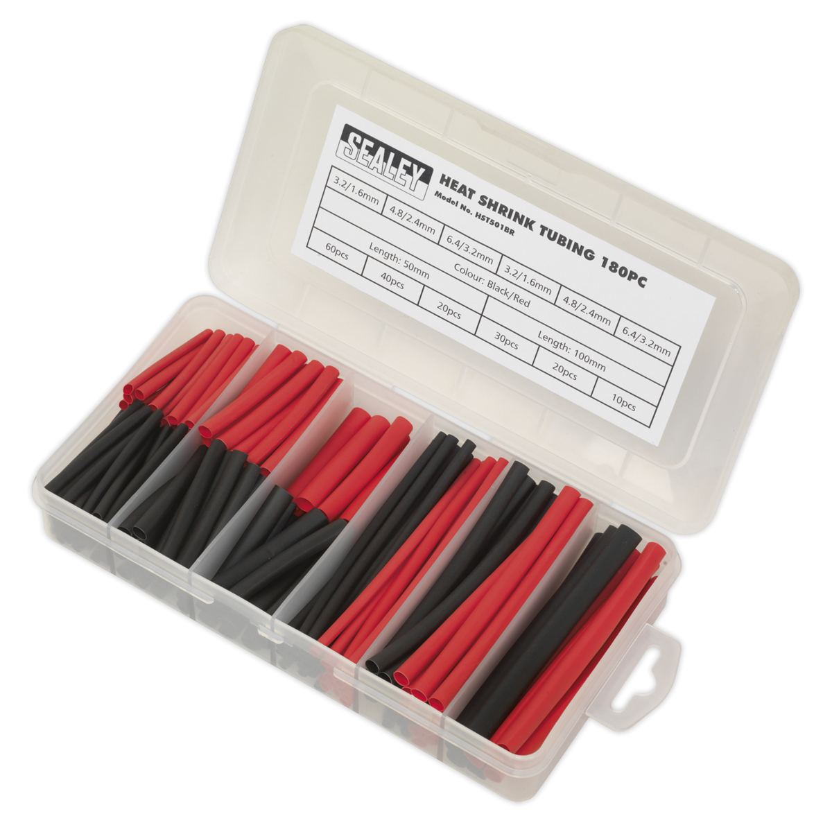 Sealey HST501BR Heat Shrink Tubing Assortment 50 & 100mm 180pc - Black & Red