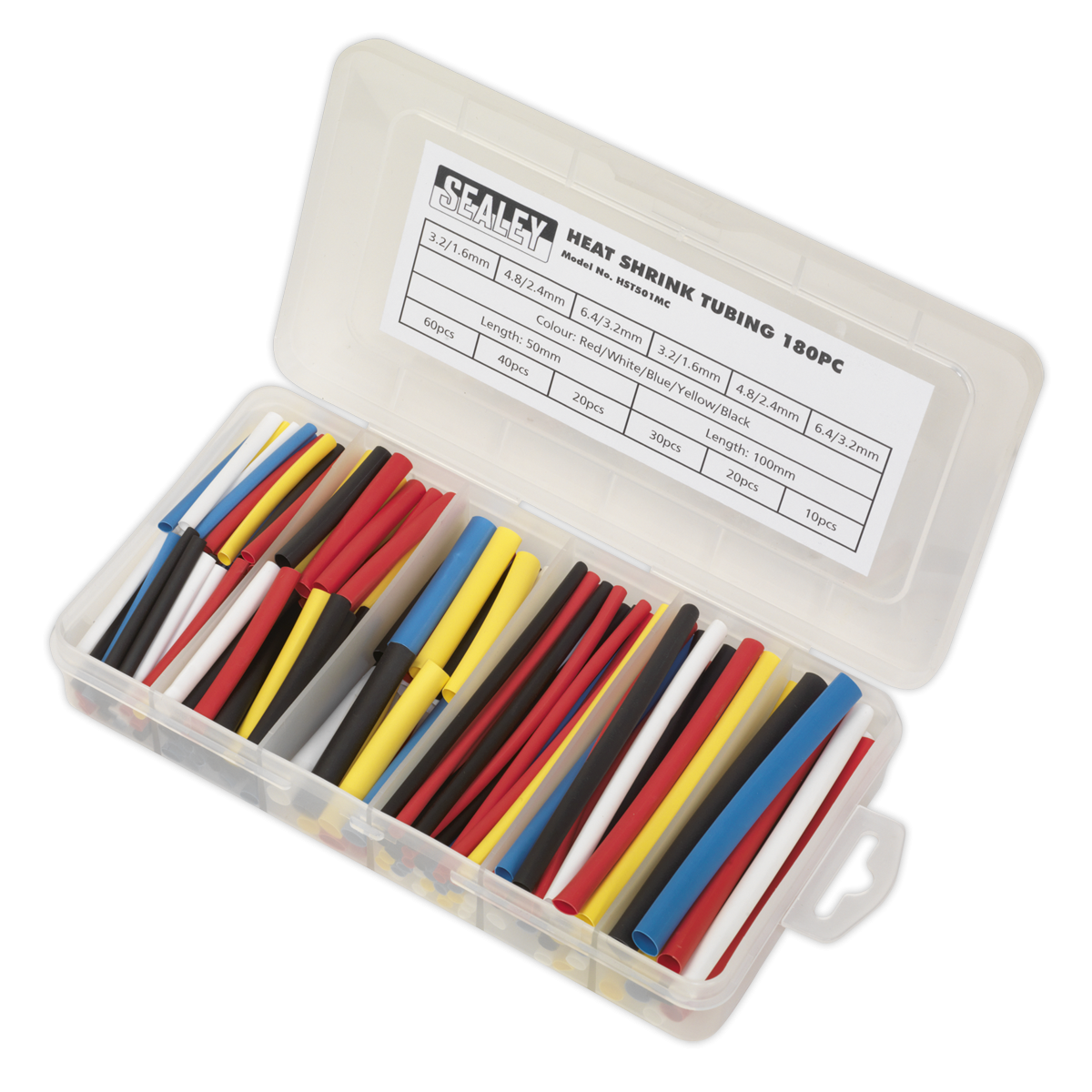 Sealey HST501MC Heat Shrink Tubing Assortment 50 & 100mm 180pc - Mixed Colours
