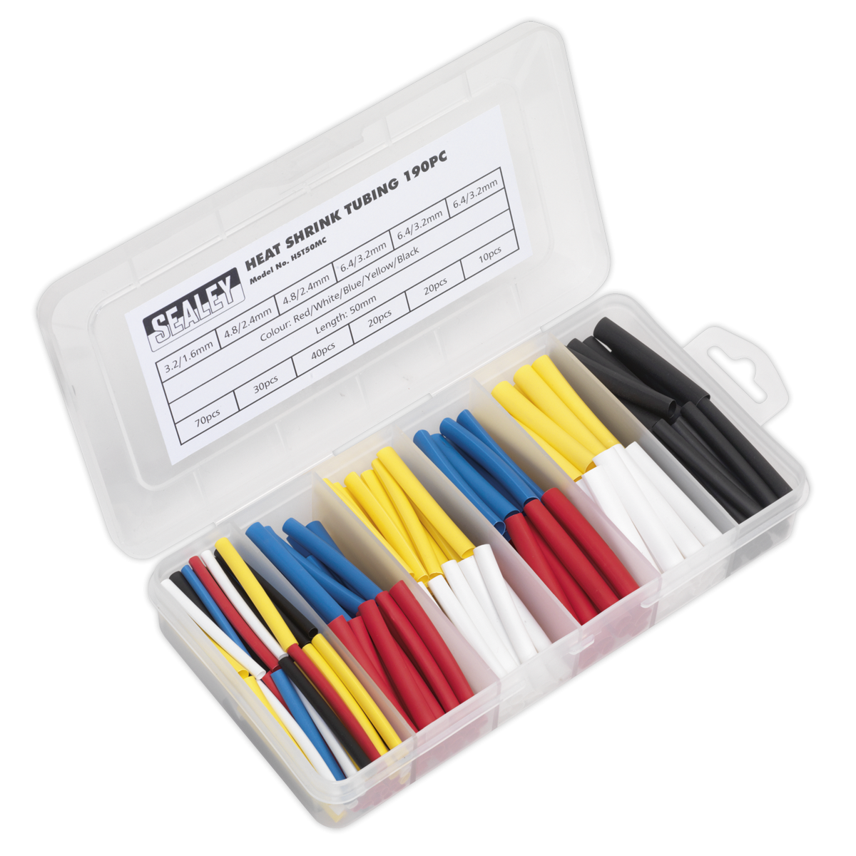 Sealey HST50MC Heat Shrink Tubing Assortment 50mm 190pc - Mixed Colours