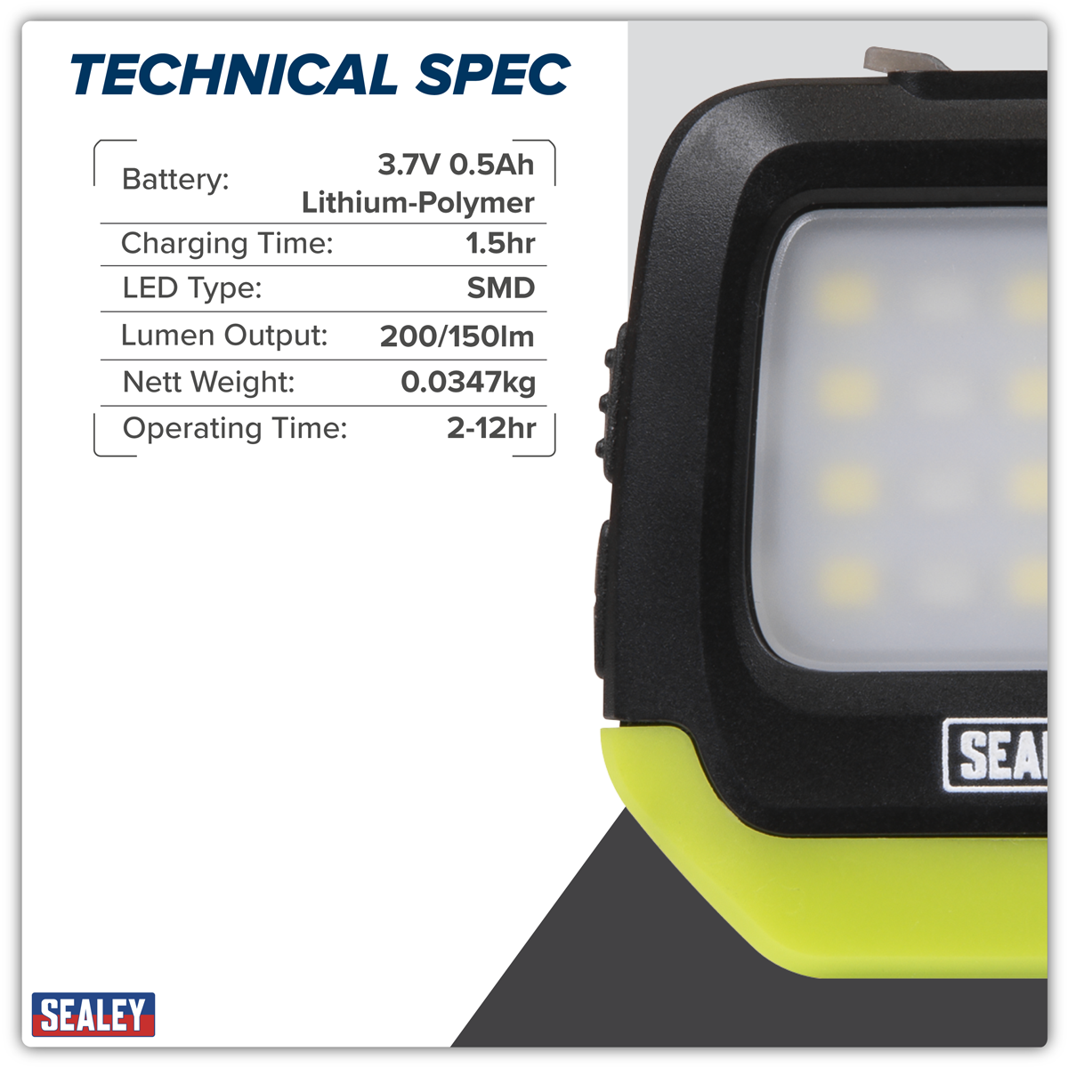 Sealey HT02LED Rechargeable Clip Light with Auto-Sensor 2W & 1.5W SMD LED
