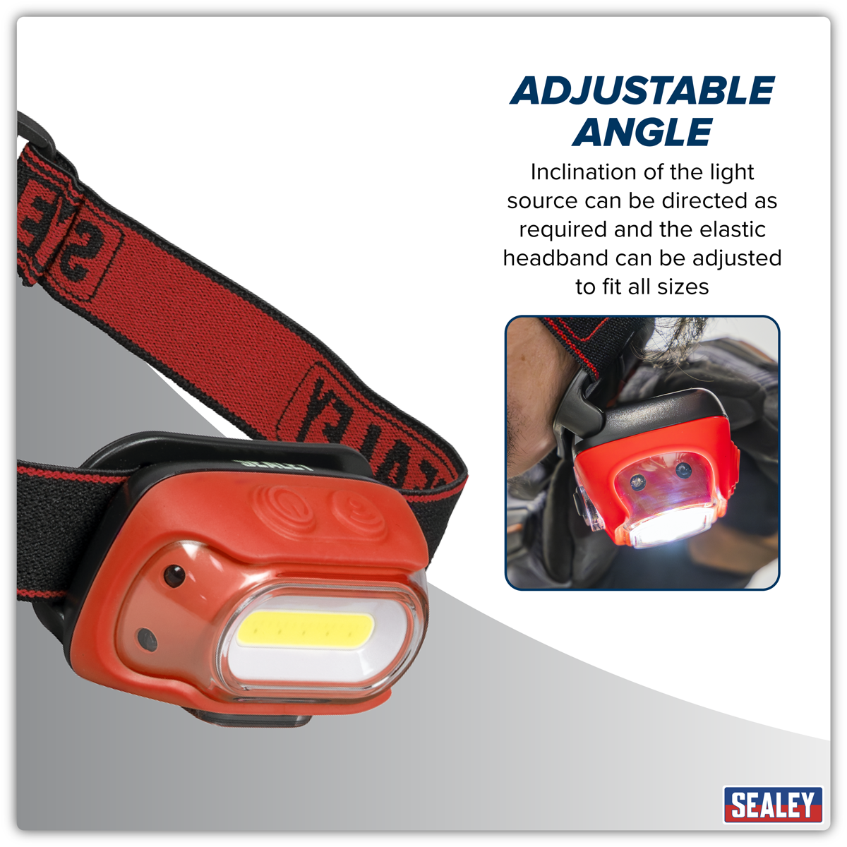 Sealey HT08RR Rechargeable Head Torch with Auto-Sensor 8W COB LED - Red