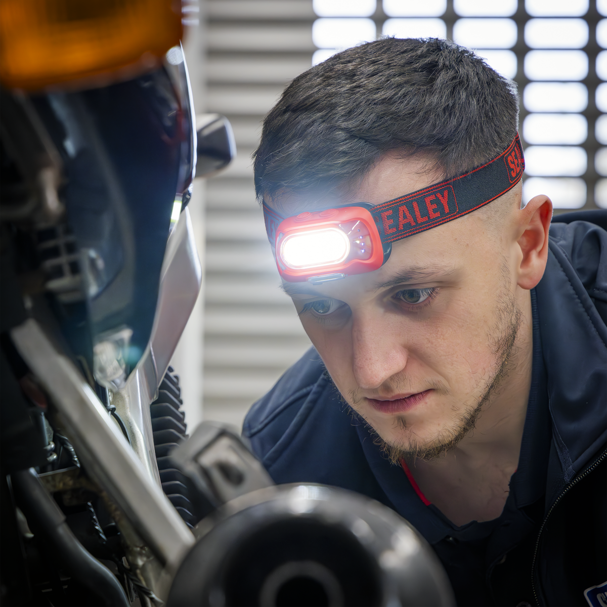 Sealey HT08RR Rechargeable Head Torch with Auto-Sensor 8W COB LED - Red