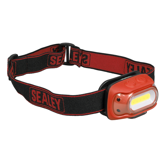 Sealey HT08RR Rechargeable Head Torch with Auto-Sensor 8W COB LED - Red