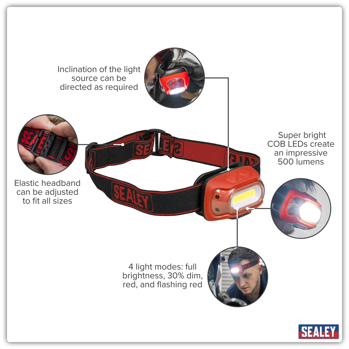 Sealey HT08R Rechargeable Head Torch with Auto-Sensor 8W COB LED