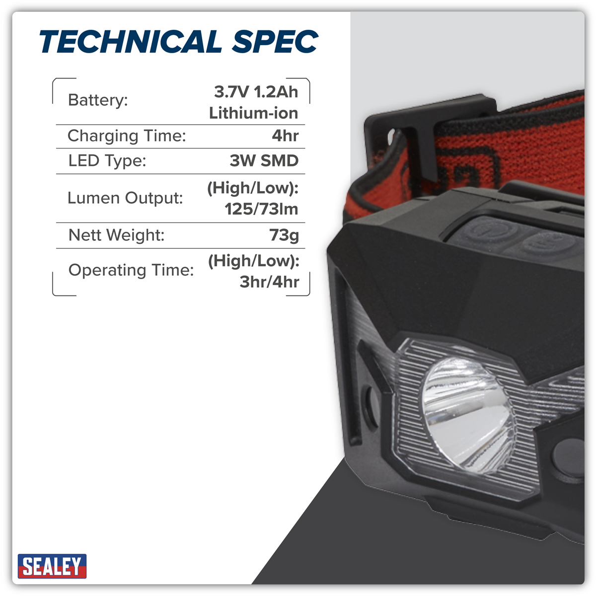Sealey HT102R Rechargeable Head Torch with Auto-Sensor 3W SMD LED