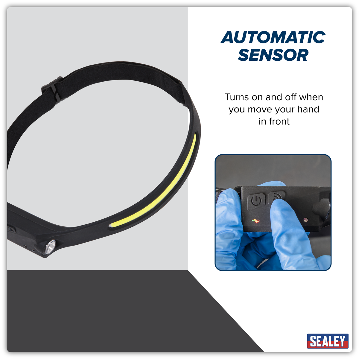 Sealey HT104R Rechargeable Head Torch with Auto-Sensor 5W COB & 3W LED