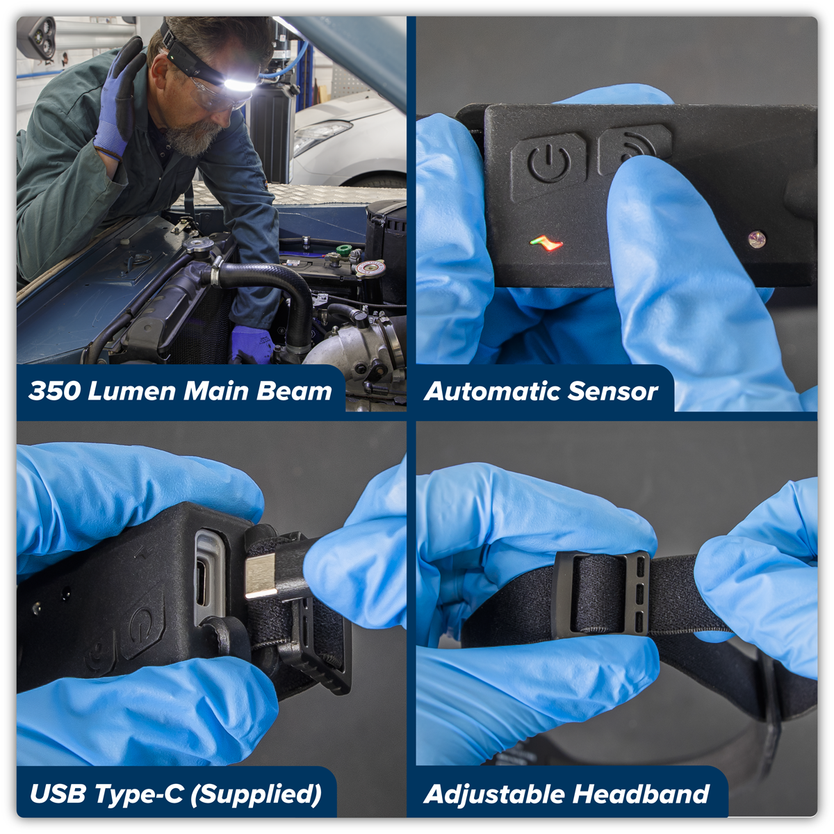 Sealey HT104R Rechargeable Head Torch with Auto-Sensor 5W COB & 3W LED