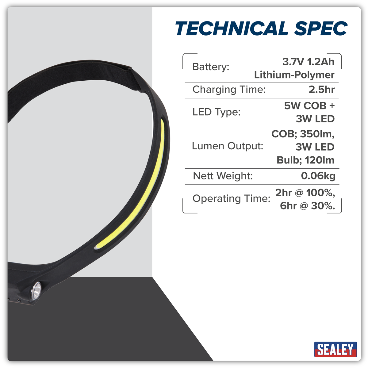 Sealey HT104R Rechargeable Head Torch with Auto-Sensor 5W COB & 3W LED
