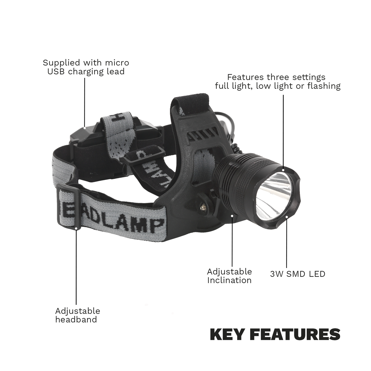 Sealey HT105LED Rechargeable Head Torch 3W SMD LED