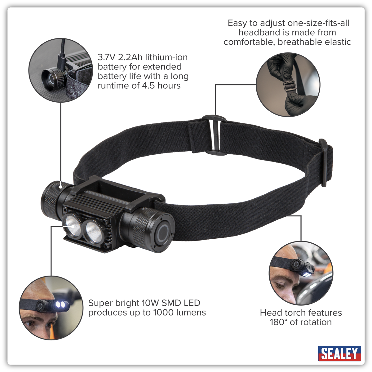 Sealey HT110R Rechargeable Head Torch 10W SMD LED