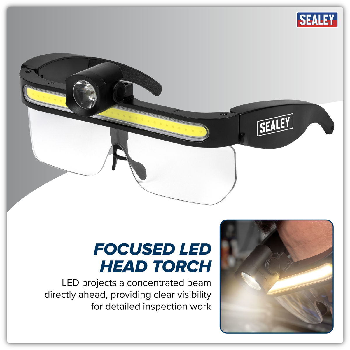 Sealey HT112R Rechargeable LED Head Torch Removable PC Lens 9W COB & 5W LED