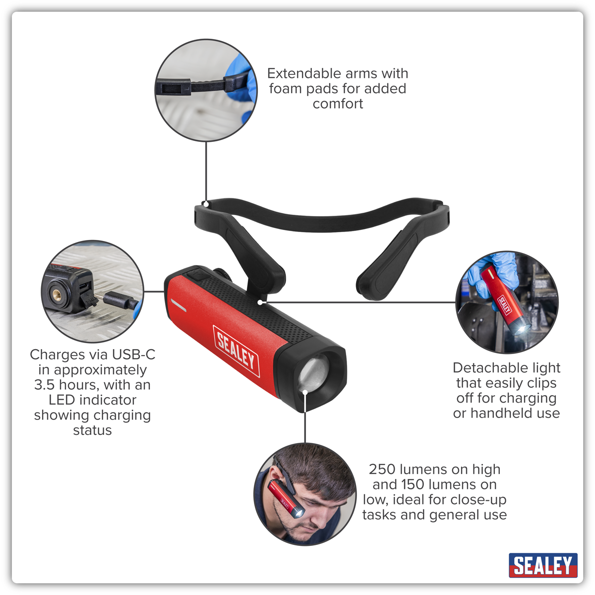Sealey HT301R Rechargeable Head Torch 2.5W SMD LED