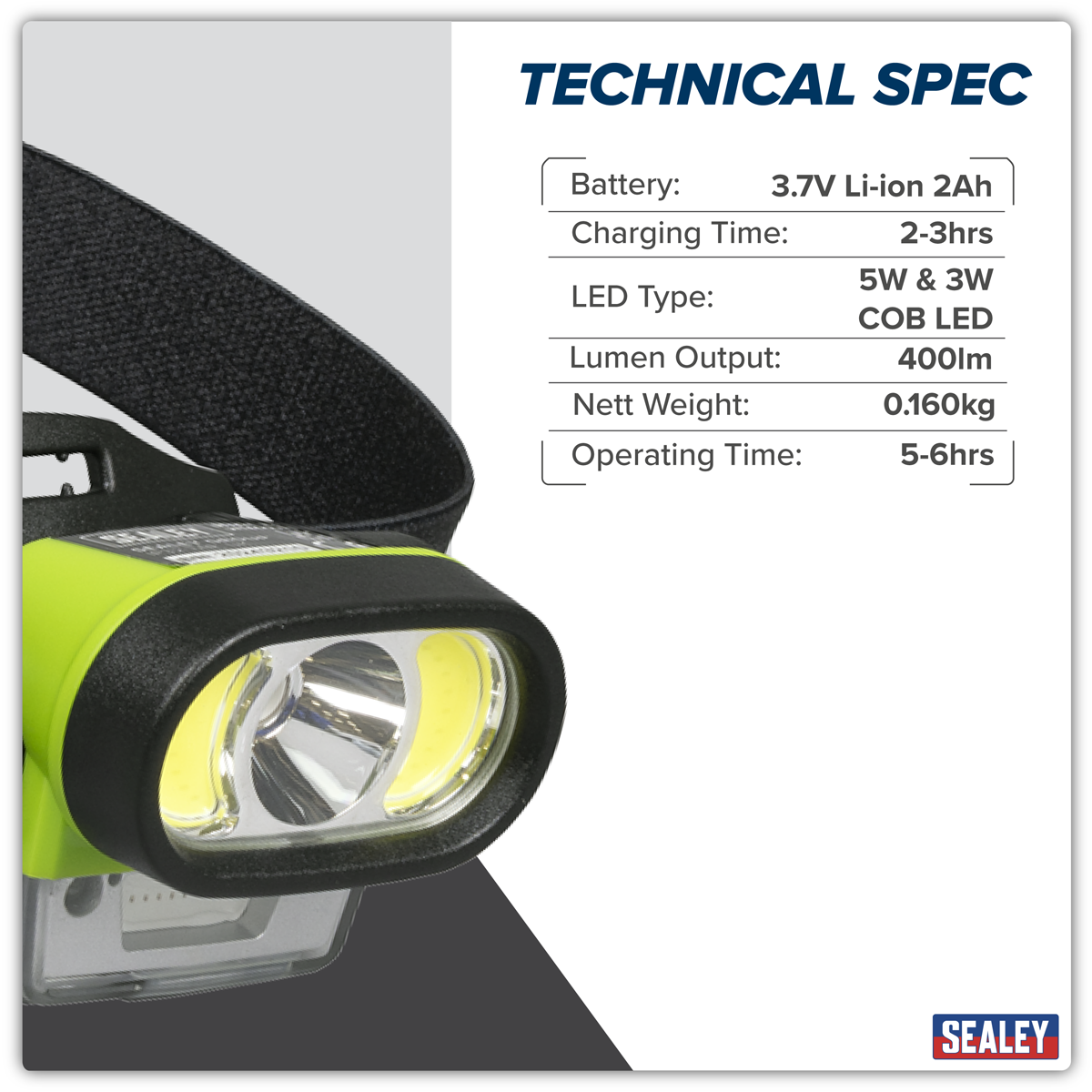 Sealey HT400LED Rechargeable Head Torch with Auto-Sensor 5W & 3W COB LED