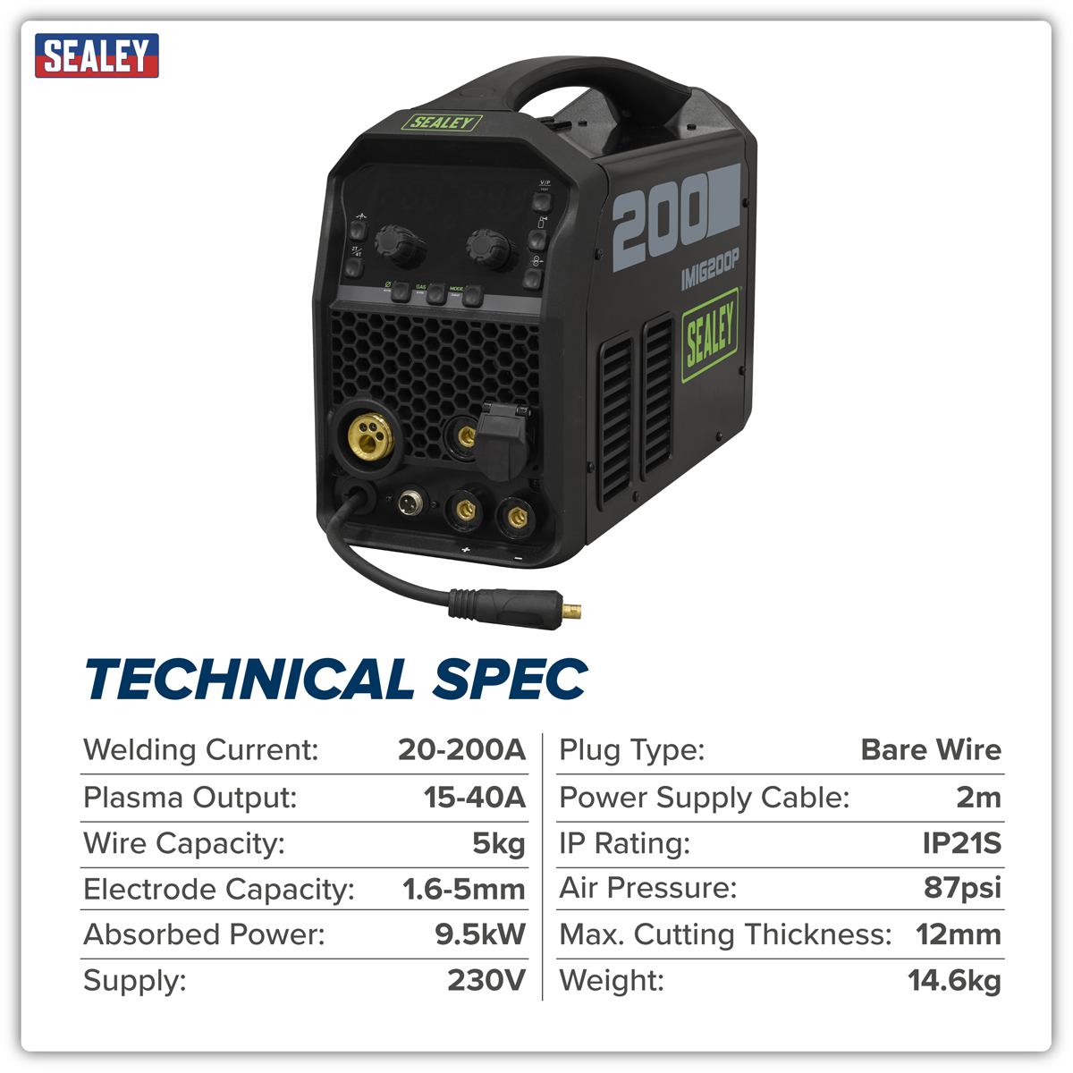 Sealey IMIG200P Multi-Process Inverter Welder 200A & Plasma Cutter 40A