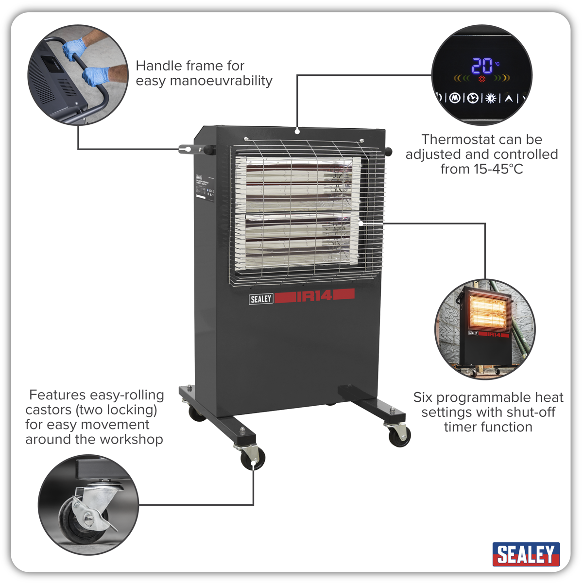 Sealey IR14 Infrared Cabinet Heater 1.4/2.8kW 230V