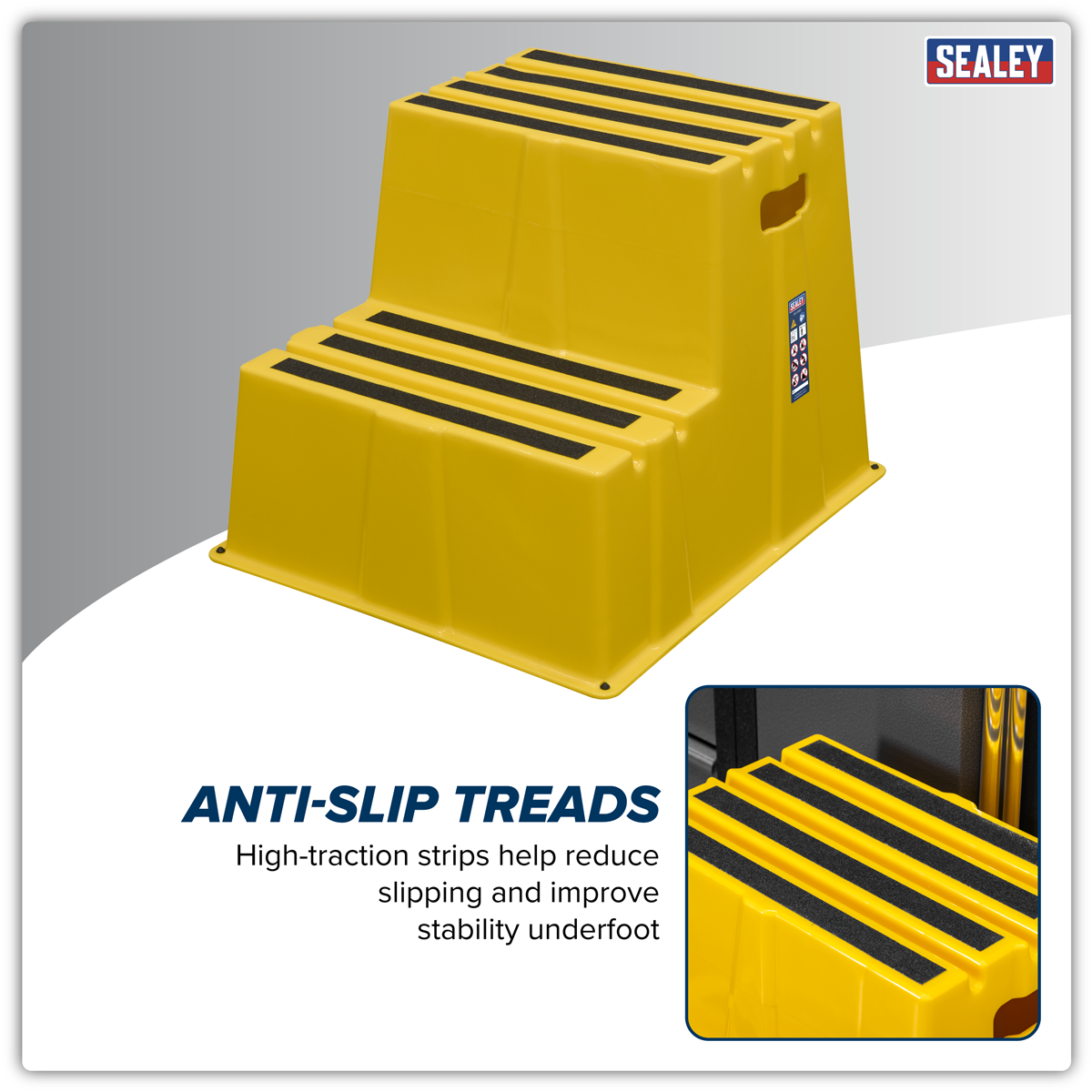 Sealey KS6 Heavy-Duty 2-Step Safety Steps with Anti-Slip Treads 150kg Capacity, Yellow - EN 14183