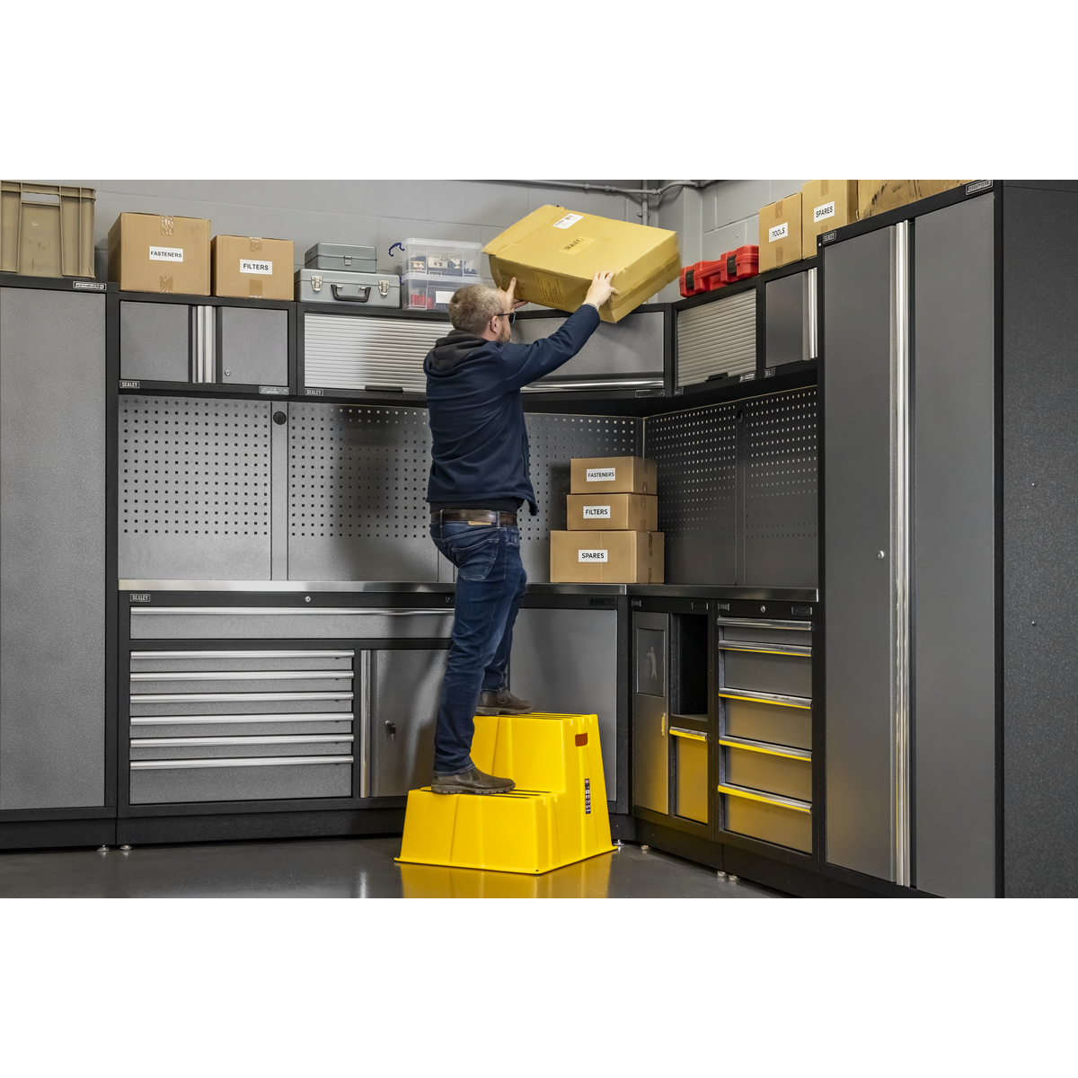 Sealey KS6 Heavy-Duty 2-Step Safety Steps with Anti-Slip Treads 150kg Capacity, Yellow - EN 14183