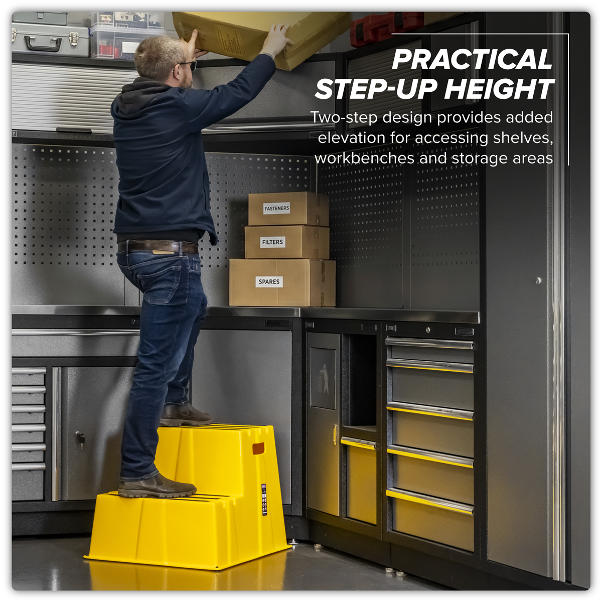 Sealey KS6 Heavy-Duty 2-Step Safety Steps with Anti-Slip Treads 150kg Capacity, Yellow - EN 14183