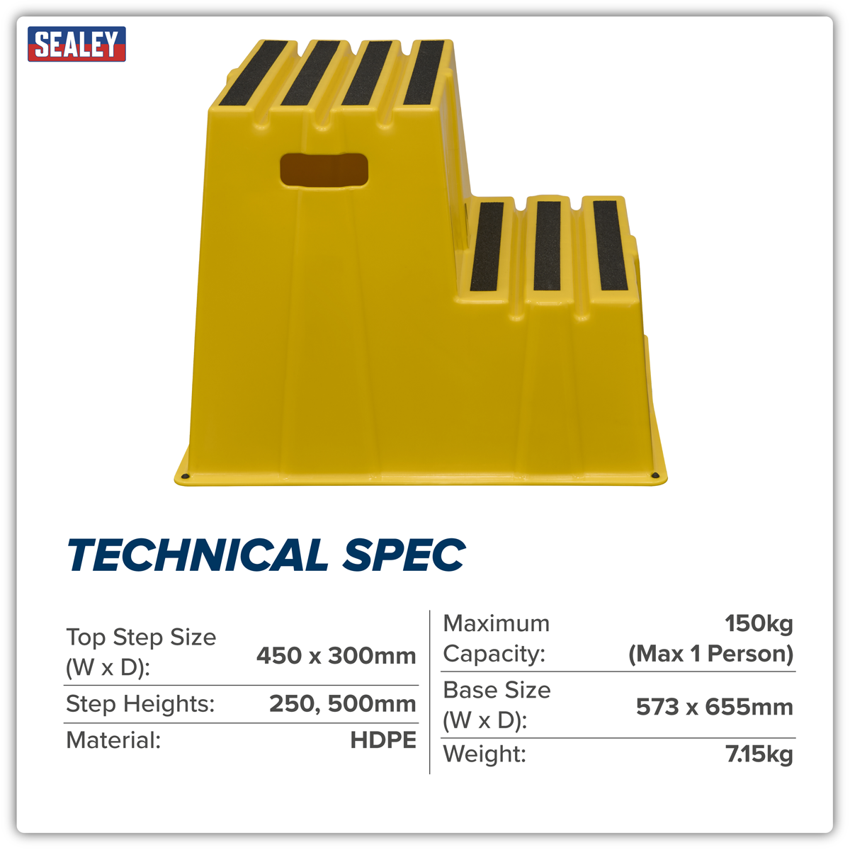 Sealey KS6 Heavy-Duty 2-Step Safety Steps with Anti-Slip Treads 150kg Capacity, Yellow - EN 14183