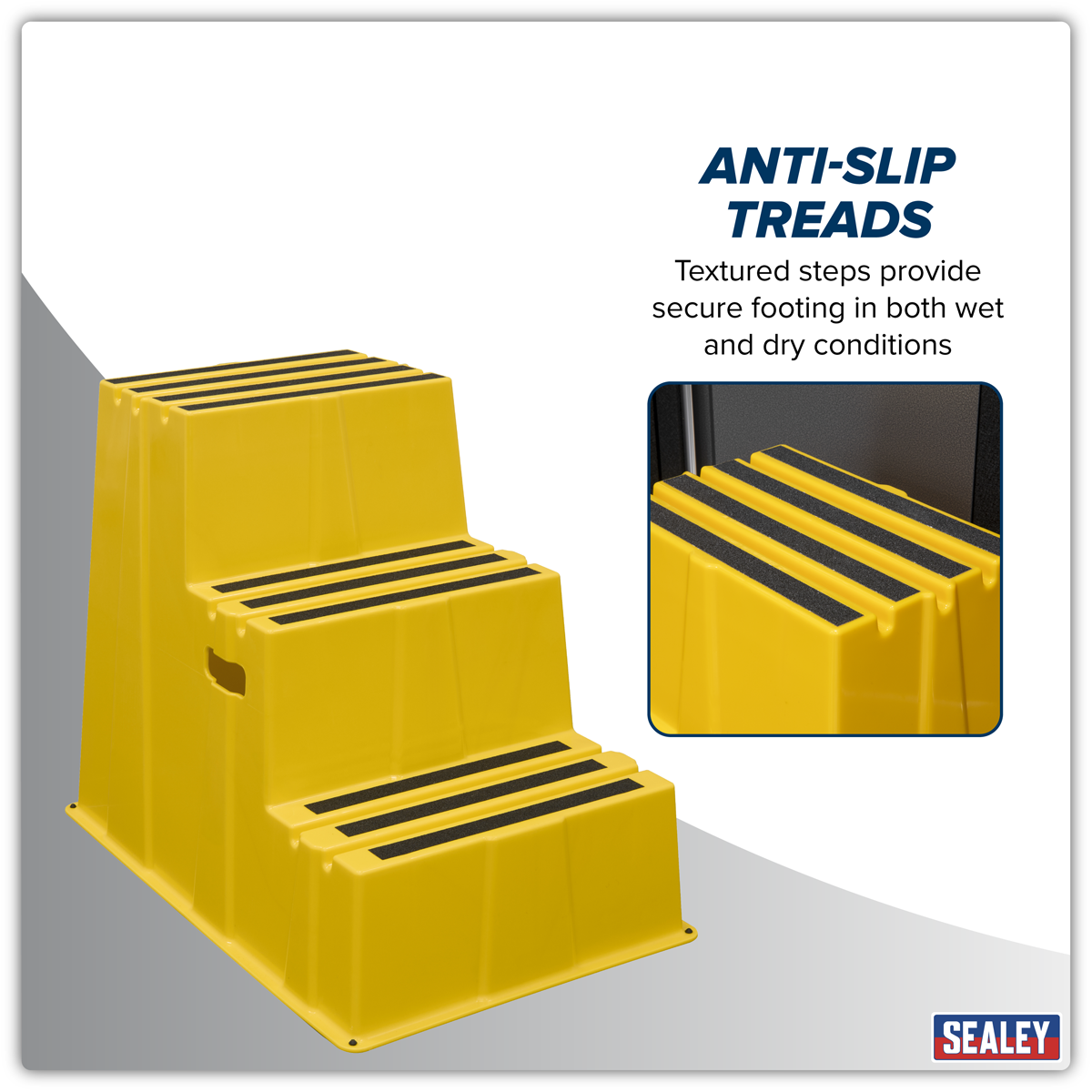 Sealey KS7 Heavy-Duty 3-Step Safety Steps with Anti-Slip Treads 150kg Capacity, Yellow - EN 14183