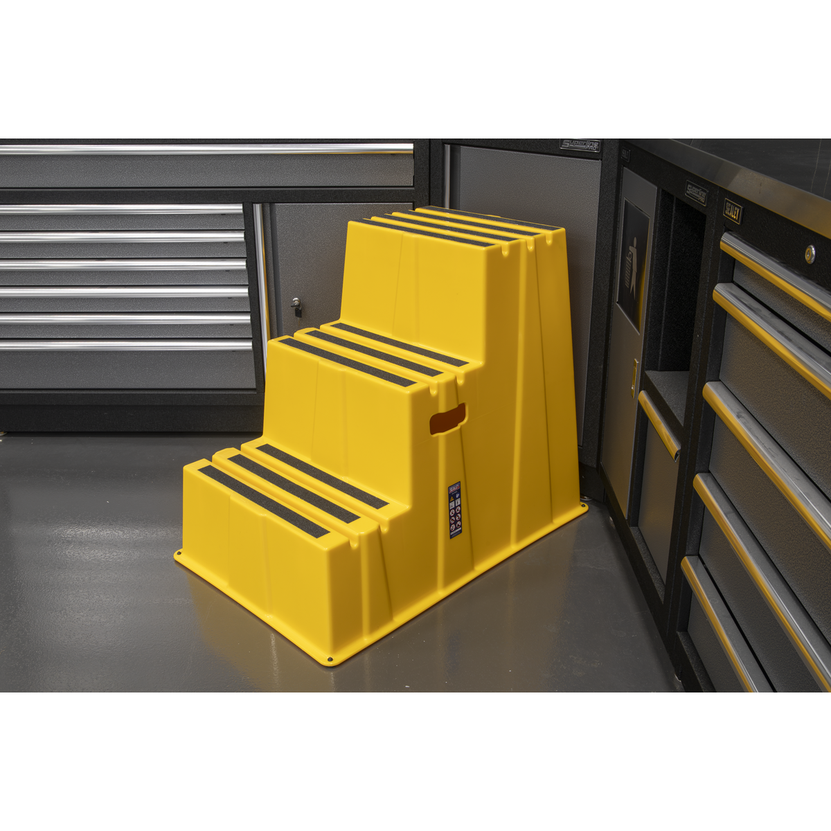 Sealey KS7 Heavy-Duty 3-Step Safety Steps with Anti-Slip Treads 150kg Capacity, Yellow - EN 14183