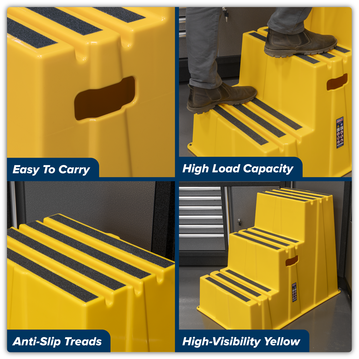 Sealey KS7 Heavy-Duty 3-Step Safety Steps with Anti-Slip Treads 150kg Capacity, Yellow - EN 14183