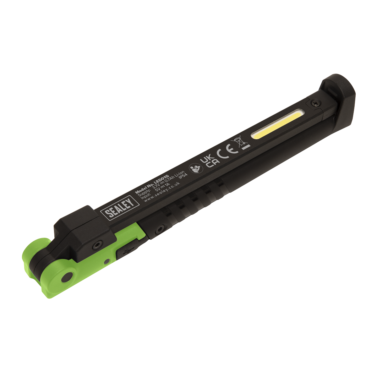 Sealey LED01G Rechargeable Slim Folding Pocket Light 2 COB & 1 SMD LED - Green