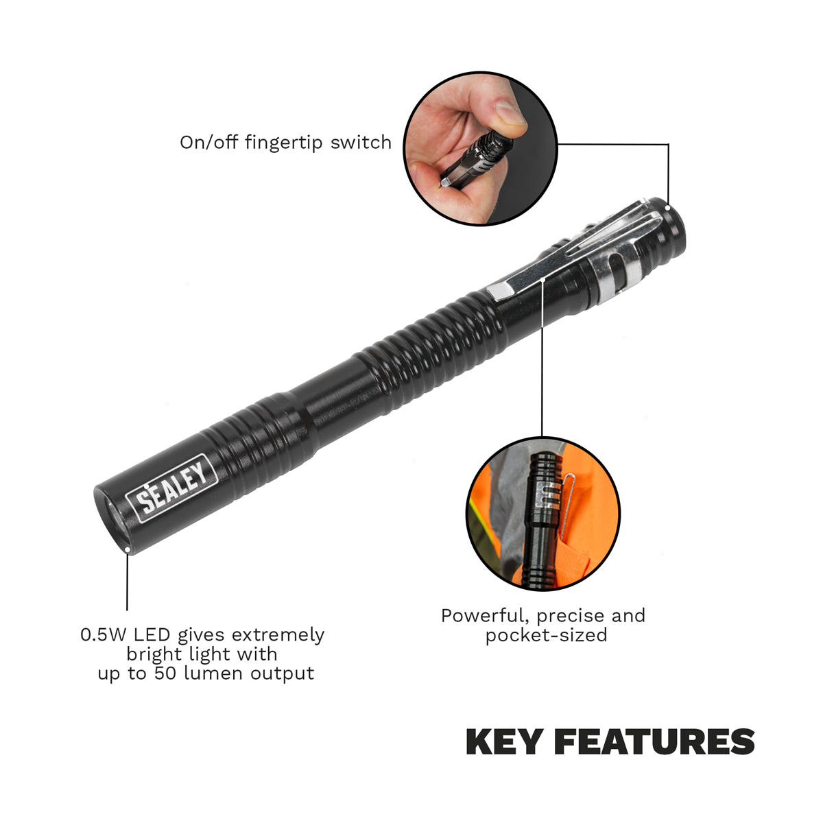 Sealey LED043 Aluminium Penlight 0.5W LED