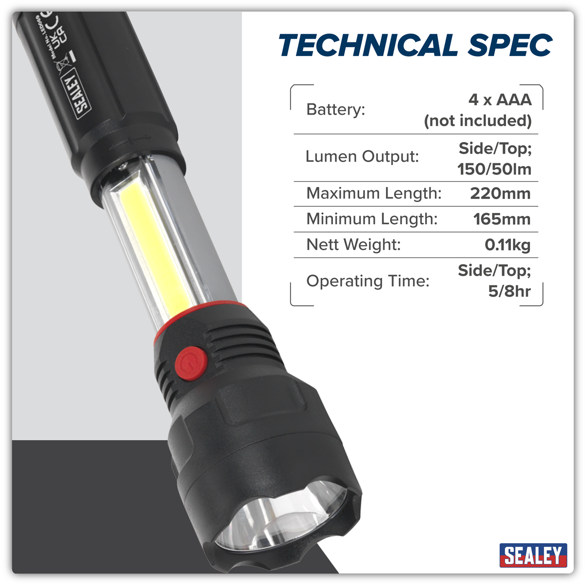 Sealey LED069 Torch/Inspection Light 3W COB & 3W LED