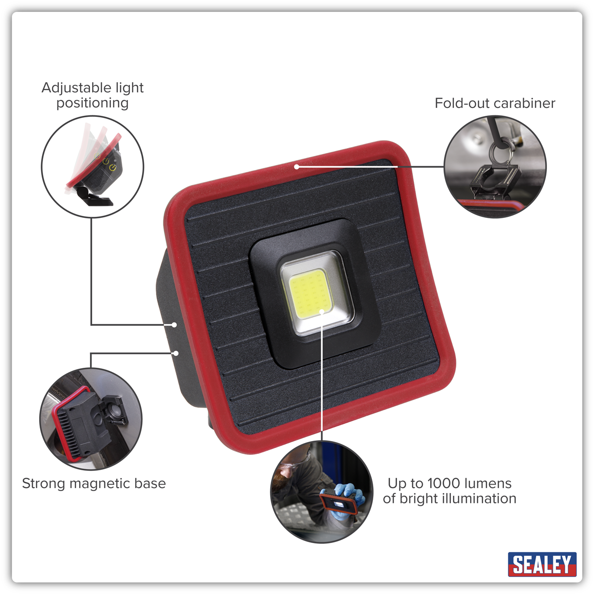 Sealey LED1000PB Rechargeable Pocket Floodlight with Power Bank 10W COB LED