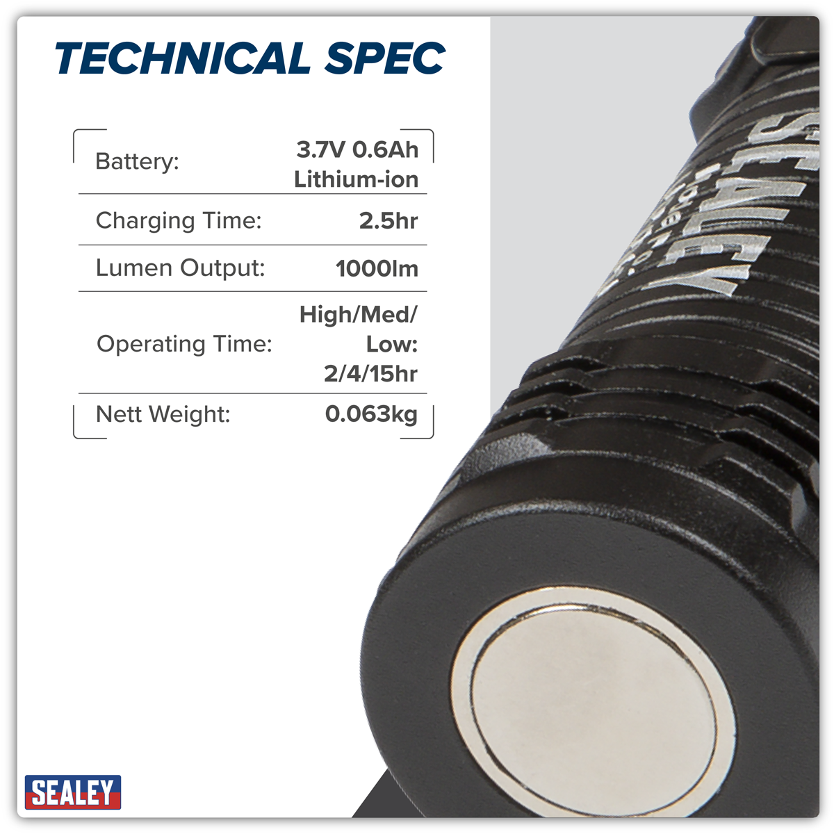 Sealey LED1000SB Rechargeable Super Beam Pocket Light 10W SMD LED