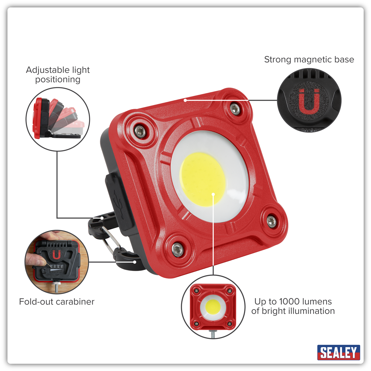 Sealey LED1000 Rechargeable Pocket Floodlight 10W COB LED