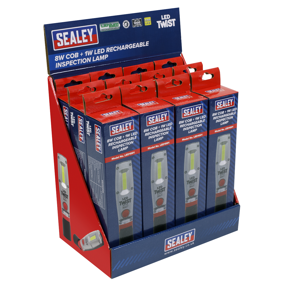 Sealey LED1001DB LED Twist® Rechargeable Inspection Light 8W - Display Box of 12
