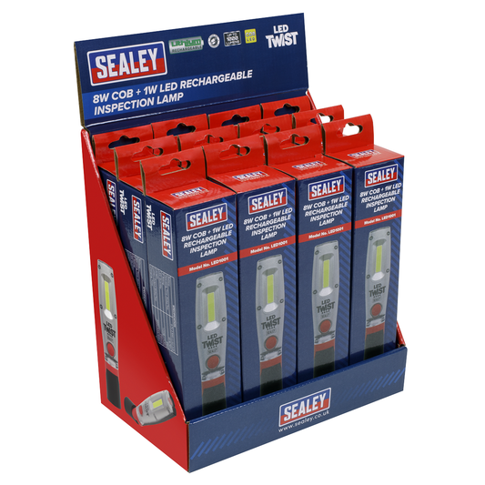 Sealey LED1001DB LED Twist® Rechargeable Inspection Light 8W - Display Box of 12