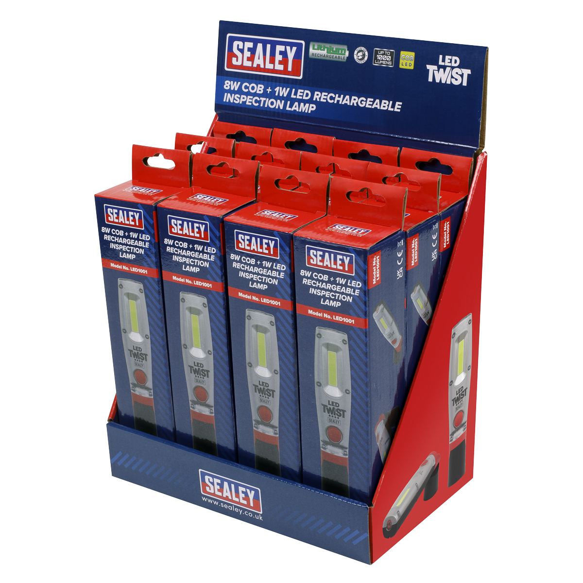Sealey LED1001DB LED Twist® Rechargeable Inspection Light 8W - Display Box of 12