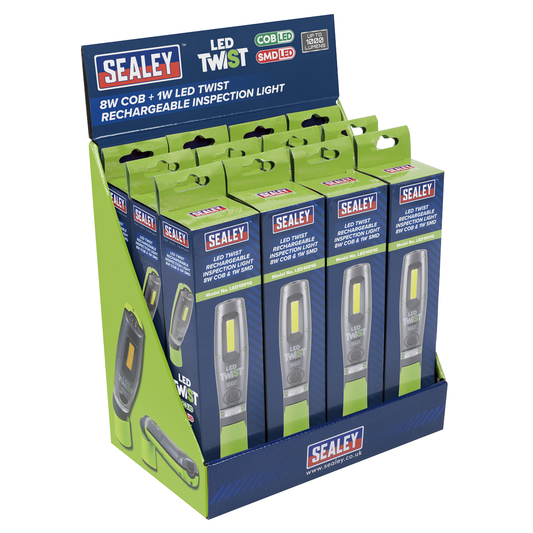 Sealey LED1001GDB LED Twist® Rechargeable Inspection Light, Green - Box of 12