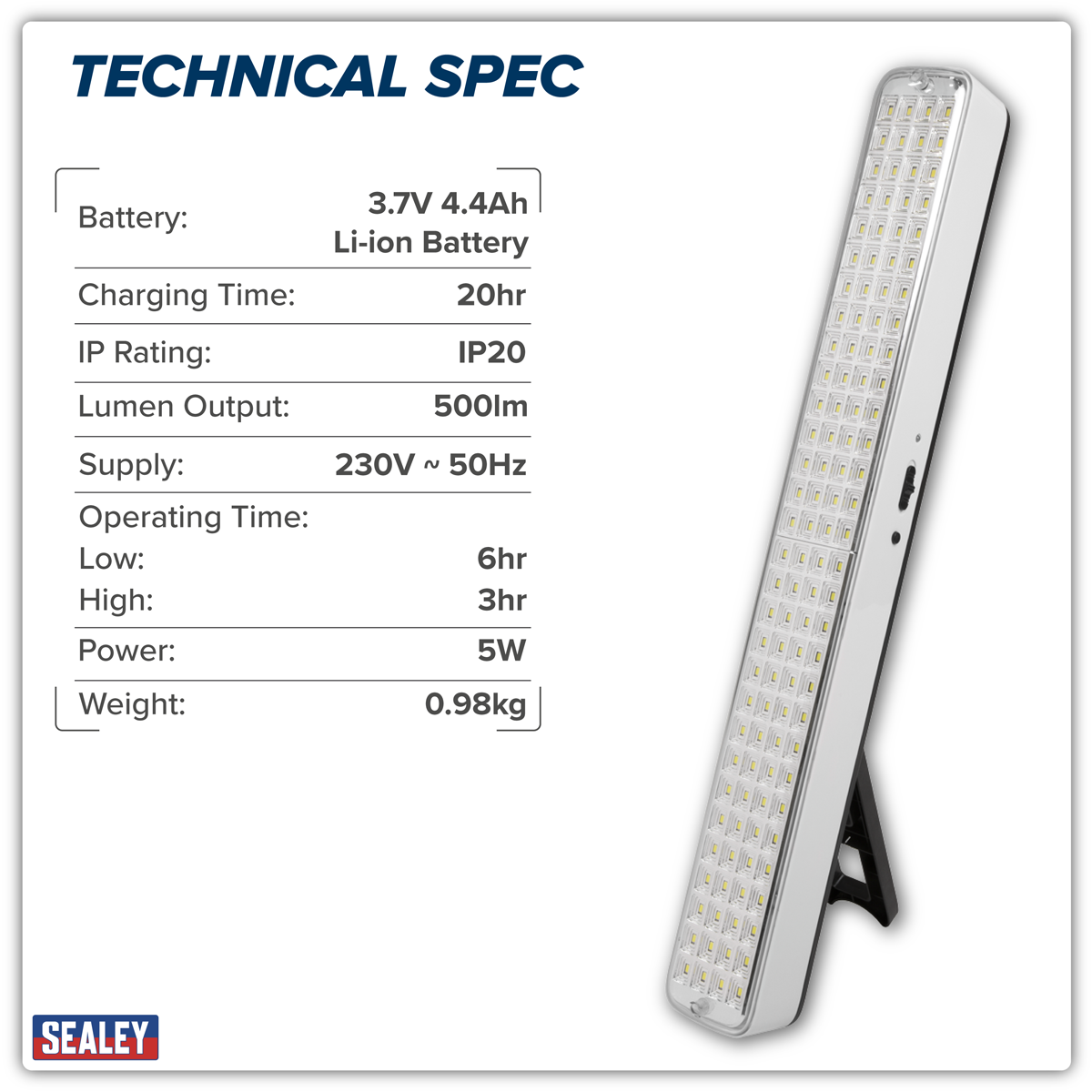 Sealey LED1200E Rechargeable Emergency Floodlight 5W SMD LED