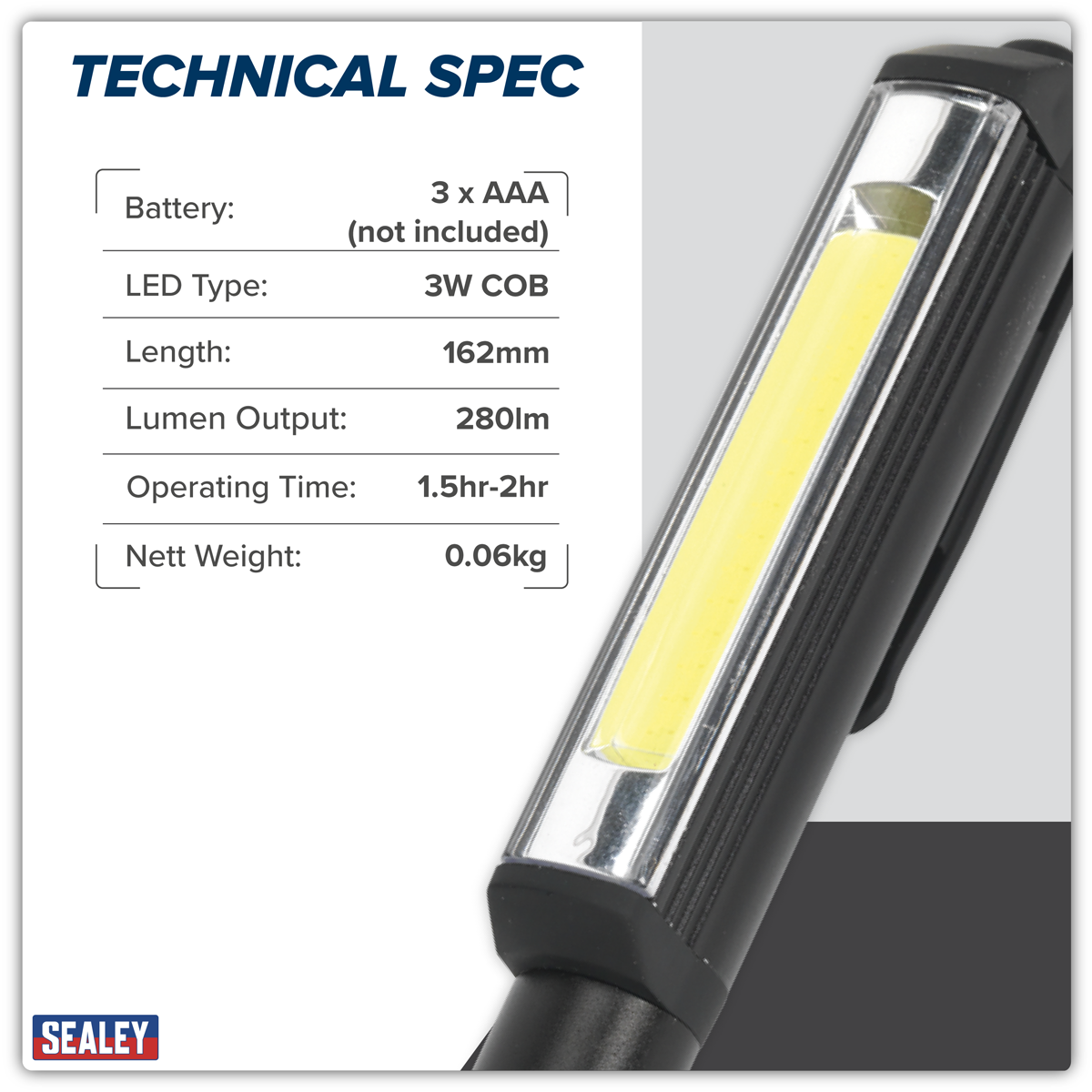 Sealey LED125 Penlight 3W COB LED