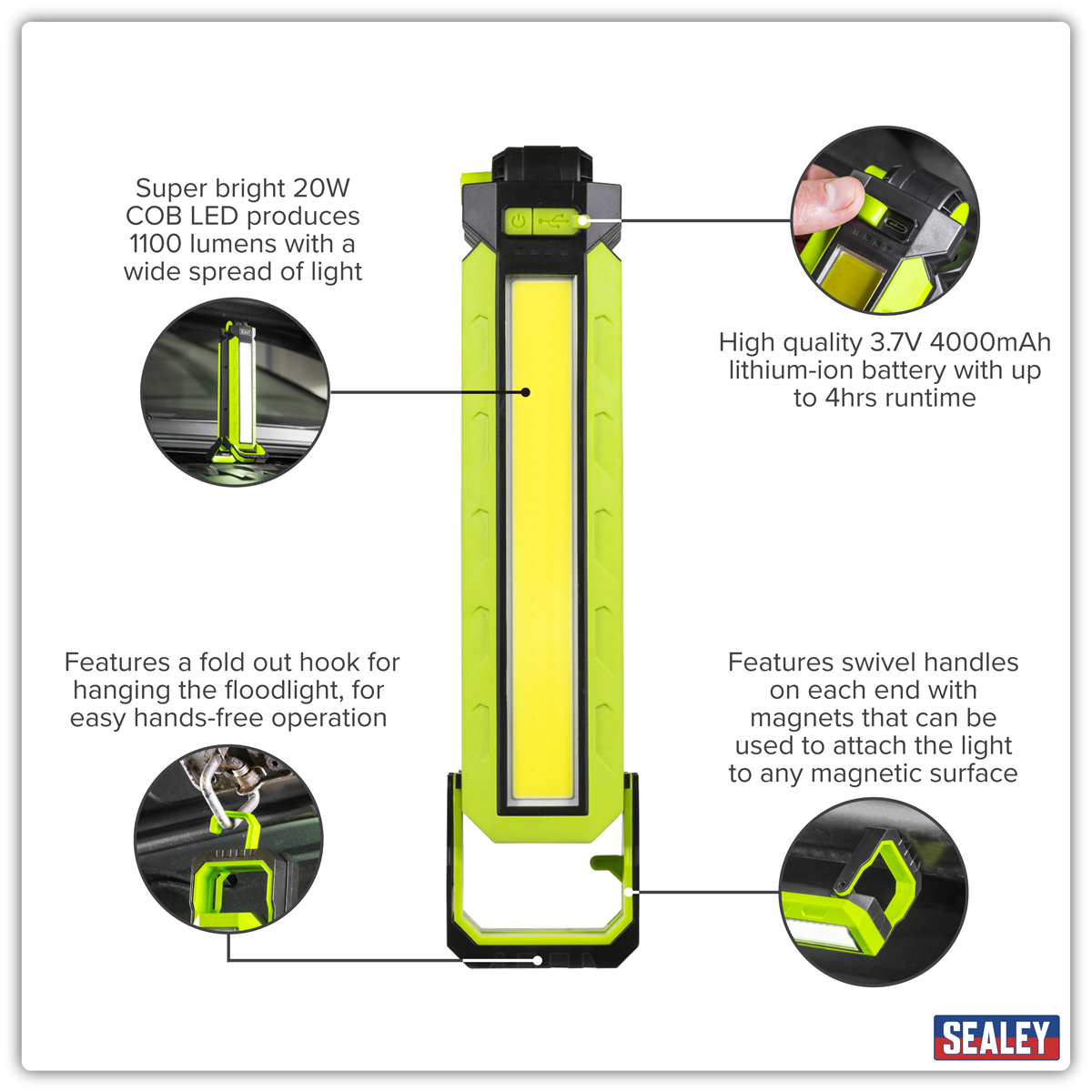 Sealey LED15WFL 3-in-1 Folding Floodlight 20W COB LED