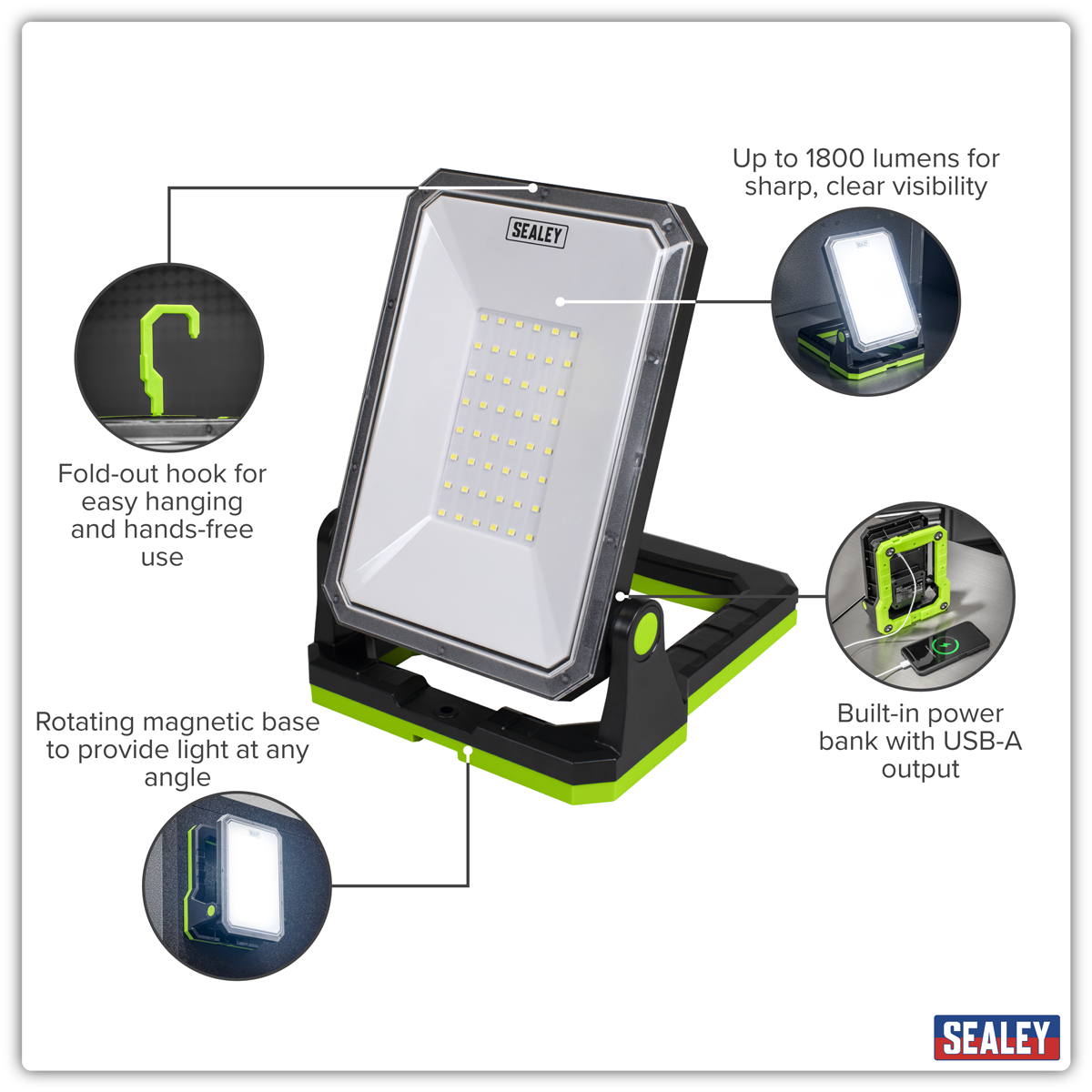 Sealey LED1800PB Rechargeable Portable Floodlight & Power Bank 20W SMD LED