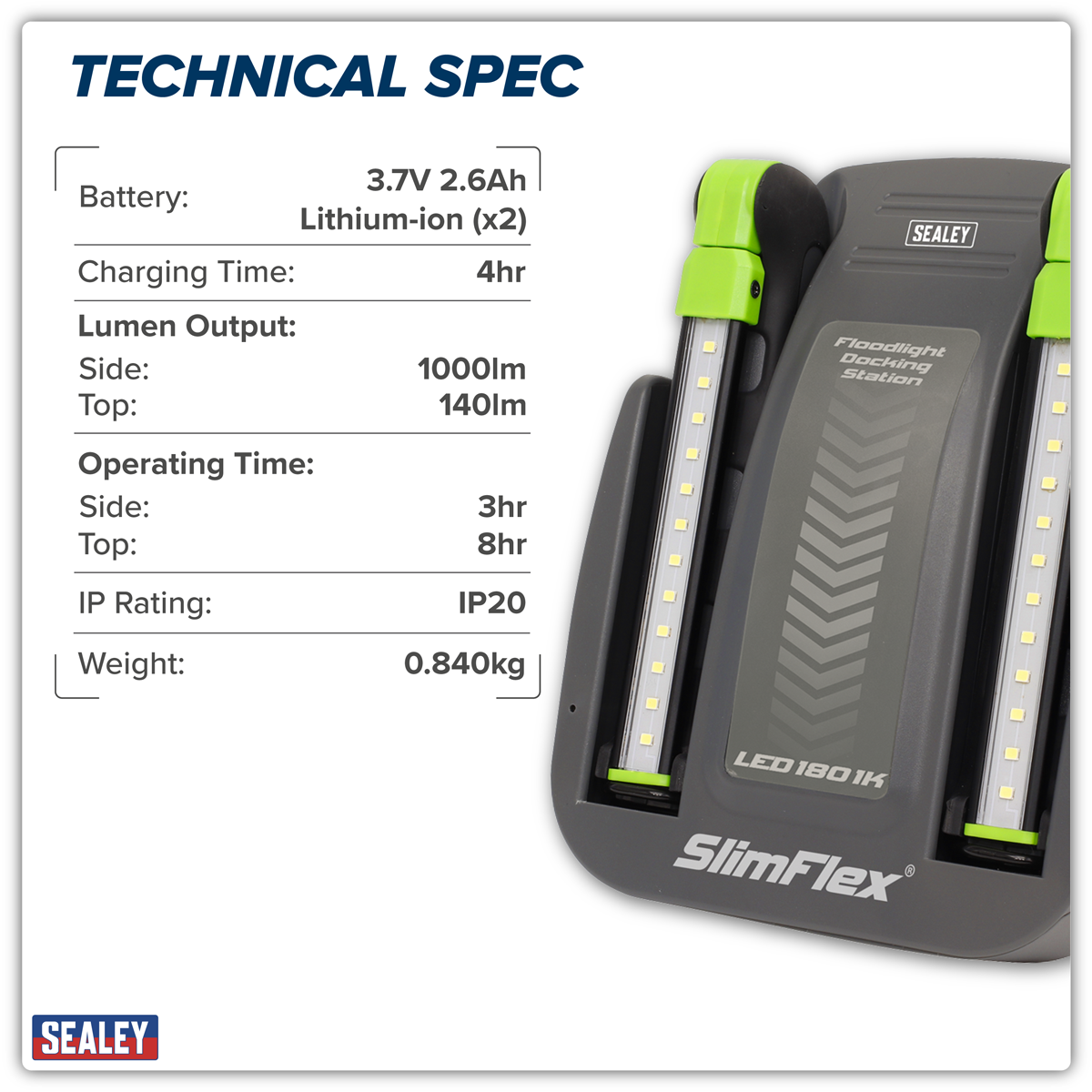 Sealey LED1801K Rechargeable Floodlight/Folding Inspection Light Docking Station Kit