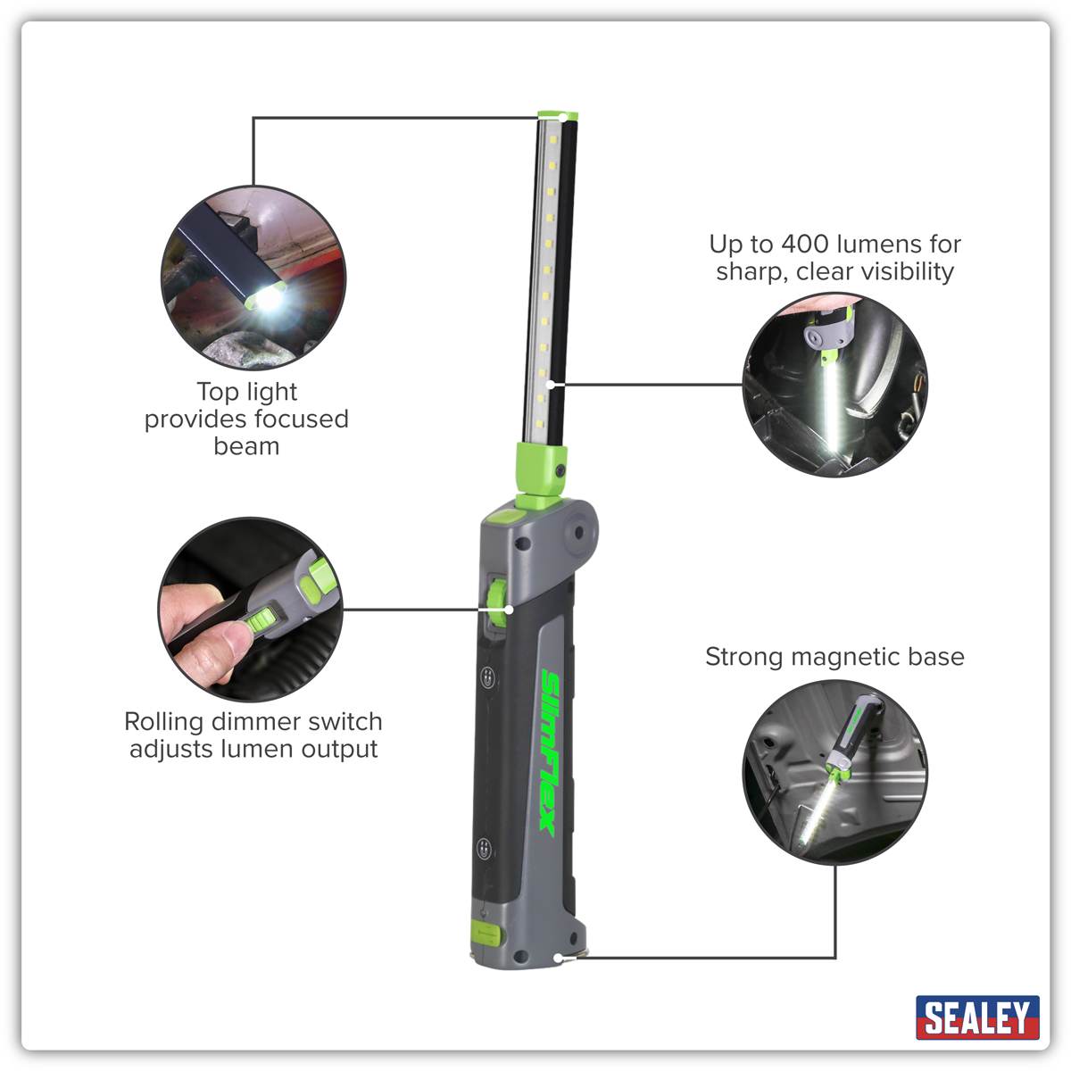 Sealey LED180 Rechargeable Slim Folding Inspection Light 4W & 1W SMD LED