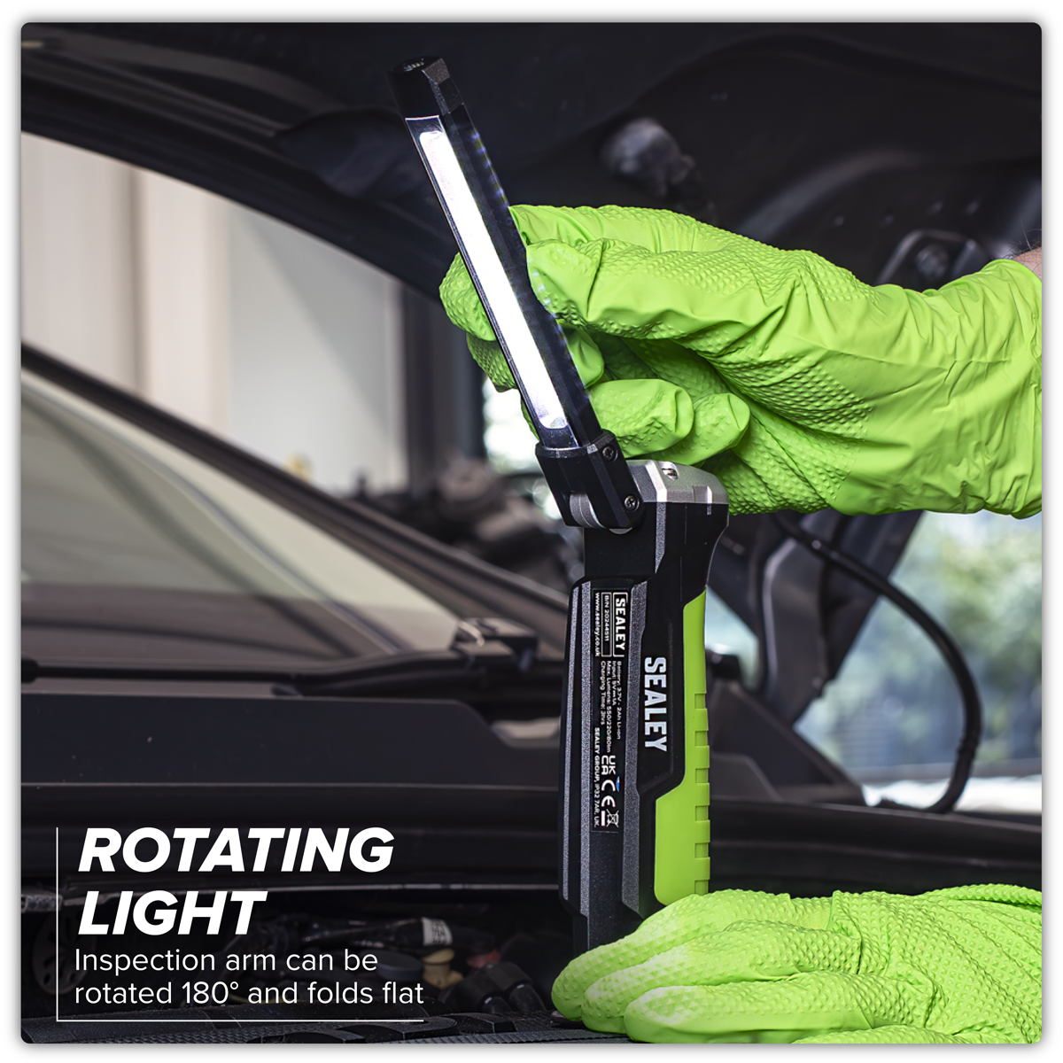 Sealey LED186 Rechargeable Slim Folding Inspection Light 6W COB LED & 1W SMD LED Lithium-ion